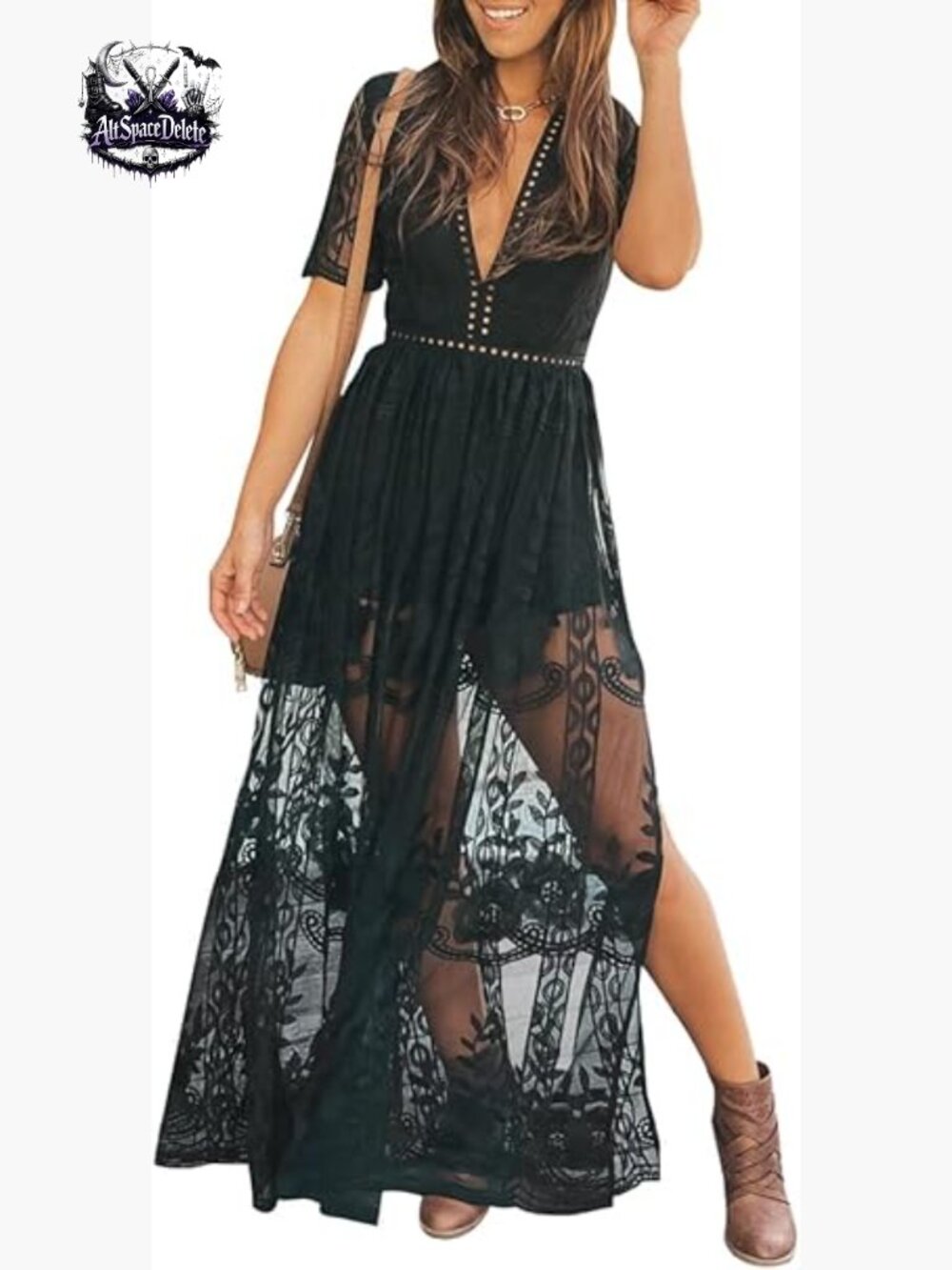Lace Maxi Romper Dress V-Neck Short Sleeve Formal Wedding Guest